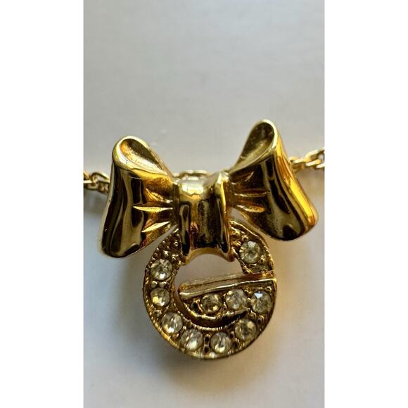 Vintage Givenchy Gold-Tone Bow Pendant Necklace with Rhinestones - Picture 2 of 5